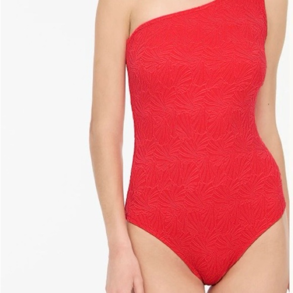 NWT J. Crew Textured one-shoulder one-piece swimsuit - color Strawberry